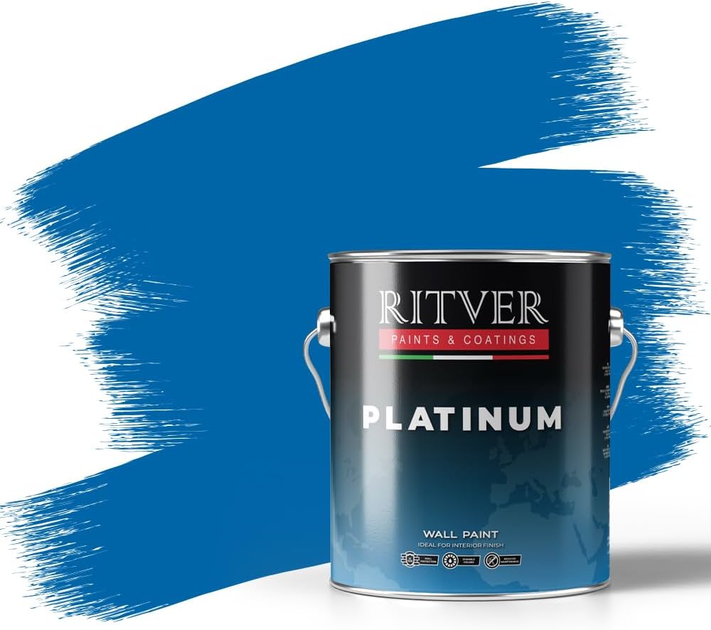 RITVER Premium Water-Based Wall Paint Emulsion 3.6L – Marine Blue, Matte Finish, Odorless, Drip & Splash Resistant, High Opacity, Eco-Friendly Indoor Paint for Walls & Ceilings – RP-505