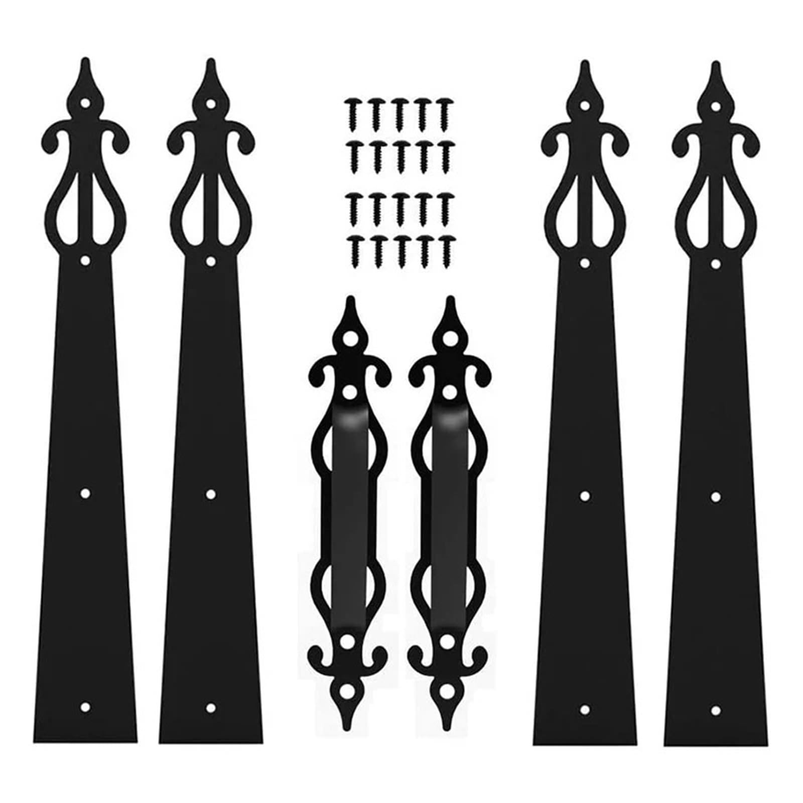 Decorative Carriage House Garage Handle Hinge Set Sliding Barn Door Hardware Kit Screw Mounted 2 Handles 4 Hinges(Type 1)