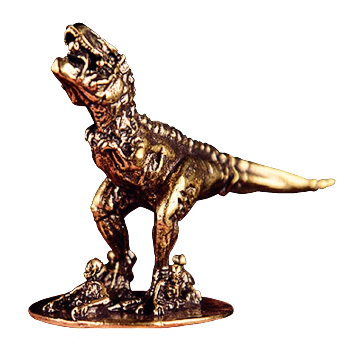 ZDHC Solid Brass Dinosaur Figurine Metal Small T-Rex Statue Jurassic Sculptures Desktop Tea Pet Ornament for Home Office Garden Display Decorative Collectible Craft