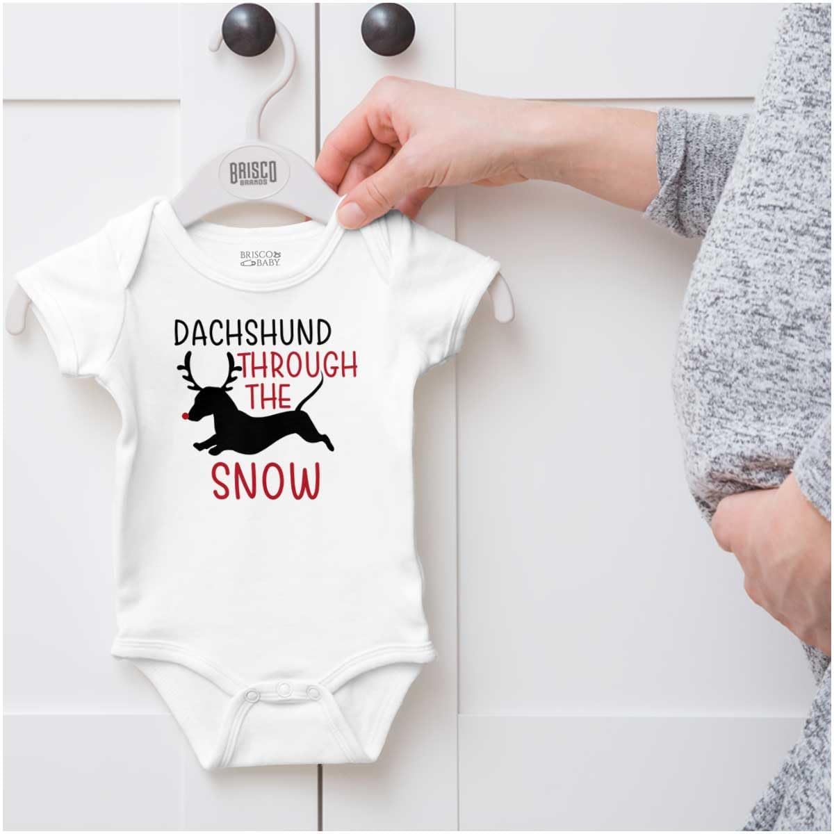 Brisco Brands Xmas Dachshund Through The Snow Baby Romper Boys or Girls
