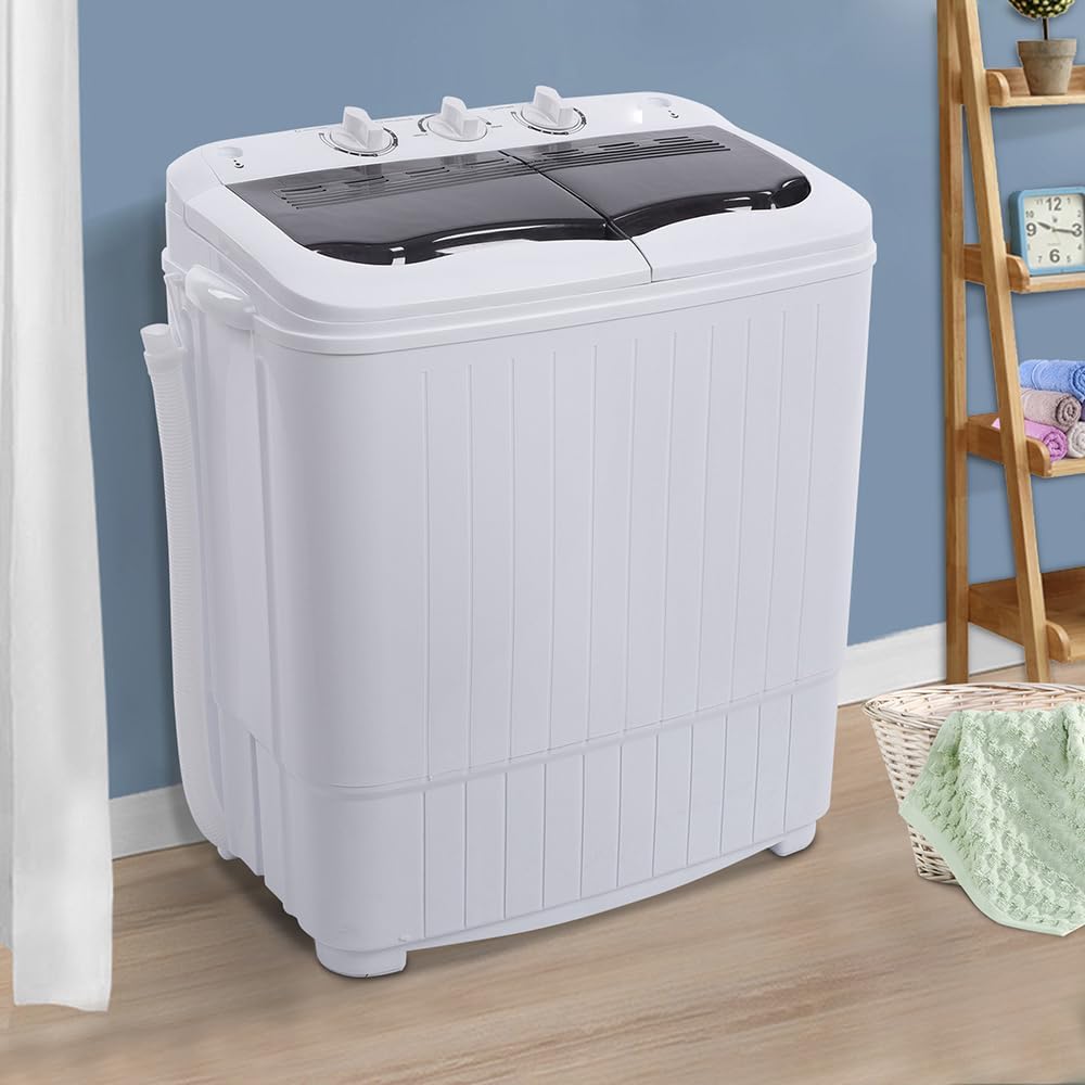 Portable Washing Machine Semi Automatic 7.7 lbs Wash 6.6 lbs Spin Twin Tub Compact Washer and Dryer Top Load Clothes Washer for Apartments Dorms RV Gray