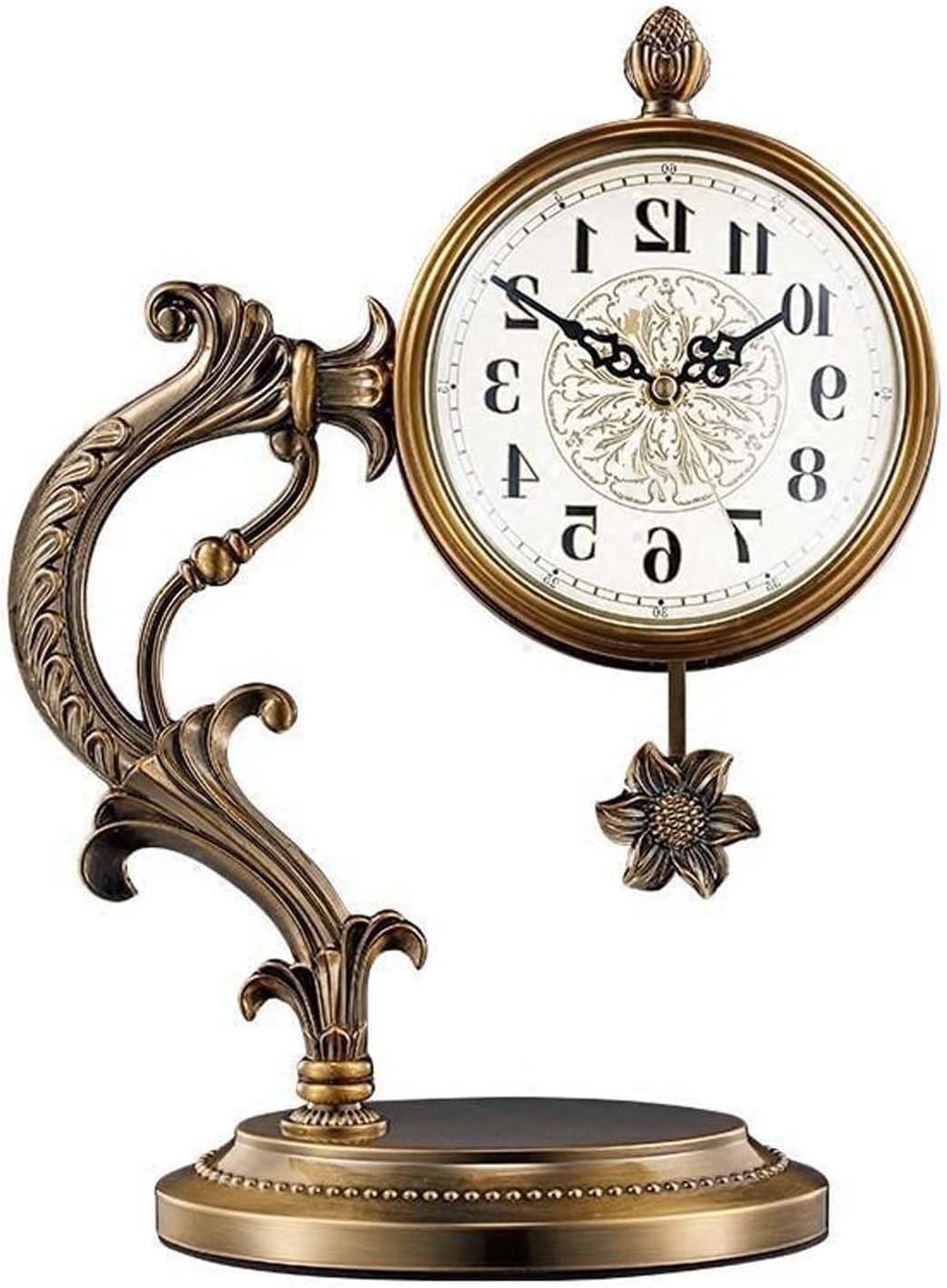Uhr, leise, nicht tickend, mit Blumen-Pendel, Schreibtischuhr, antike Uhr für Wohnzimmer, Kamin, Tisch, Büro, Dekoration, A