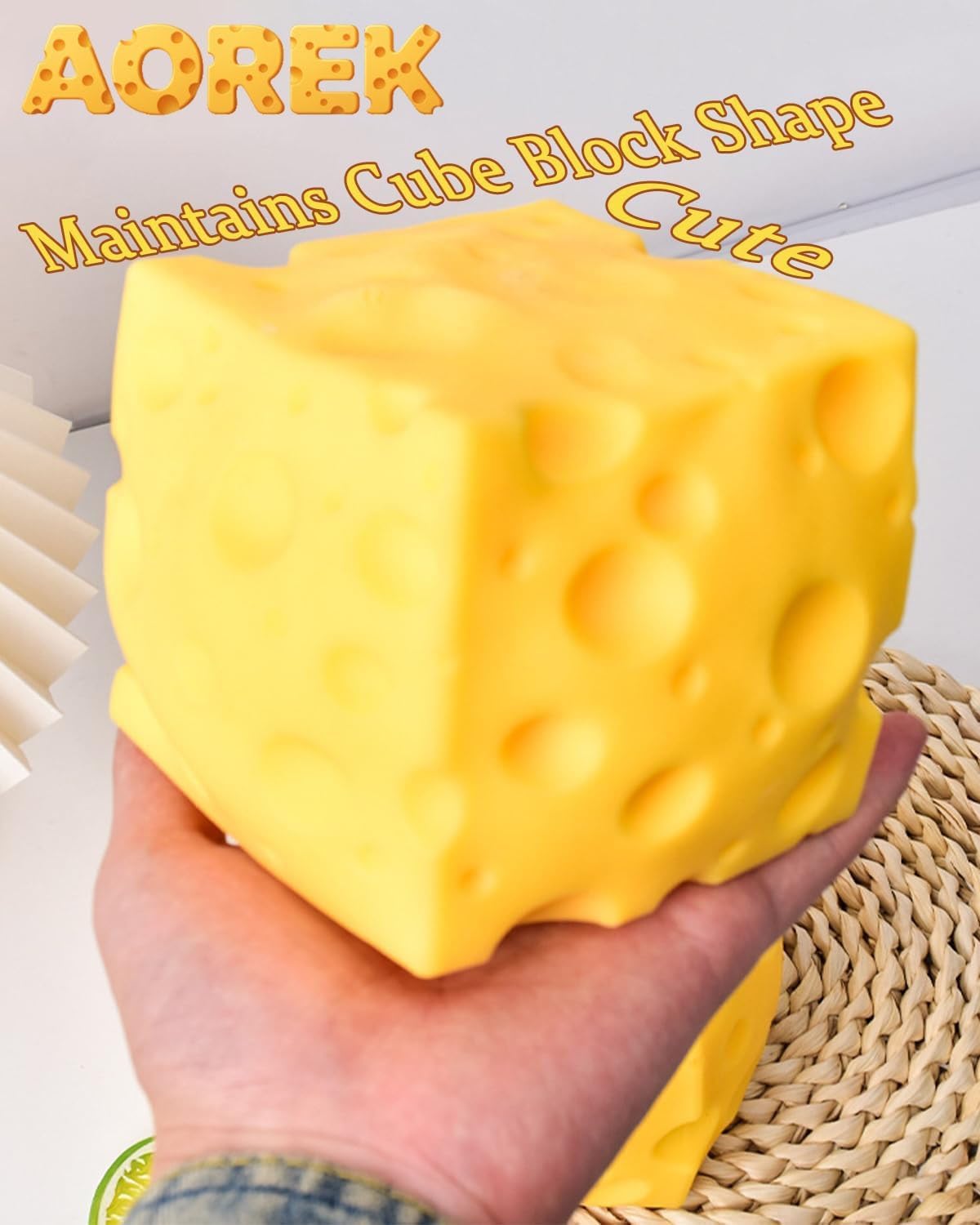 Jumbo Cheese Squishy Big Giant Cube Block Slow Rising Large Squeeze Toy Squeezable Stress Relief Rebounding Sensory Fidget for Kids Adults Autism ADHD Novelty Yellow Soft Rebound Gift Favors(3.9IN2)