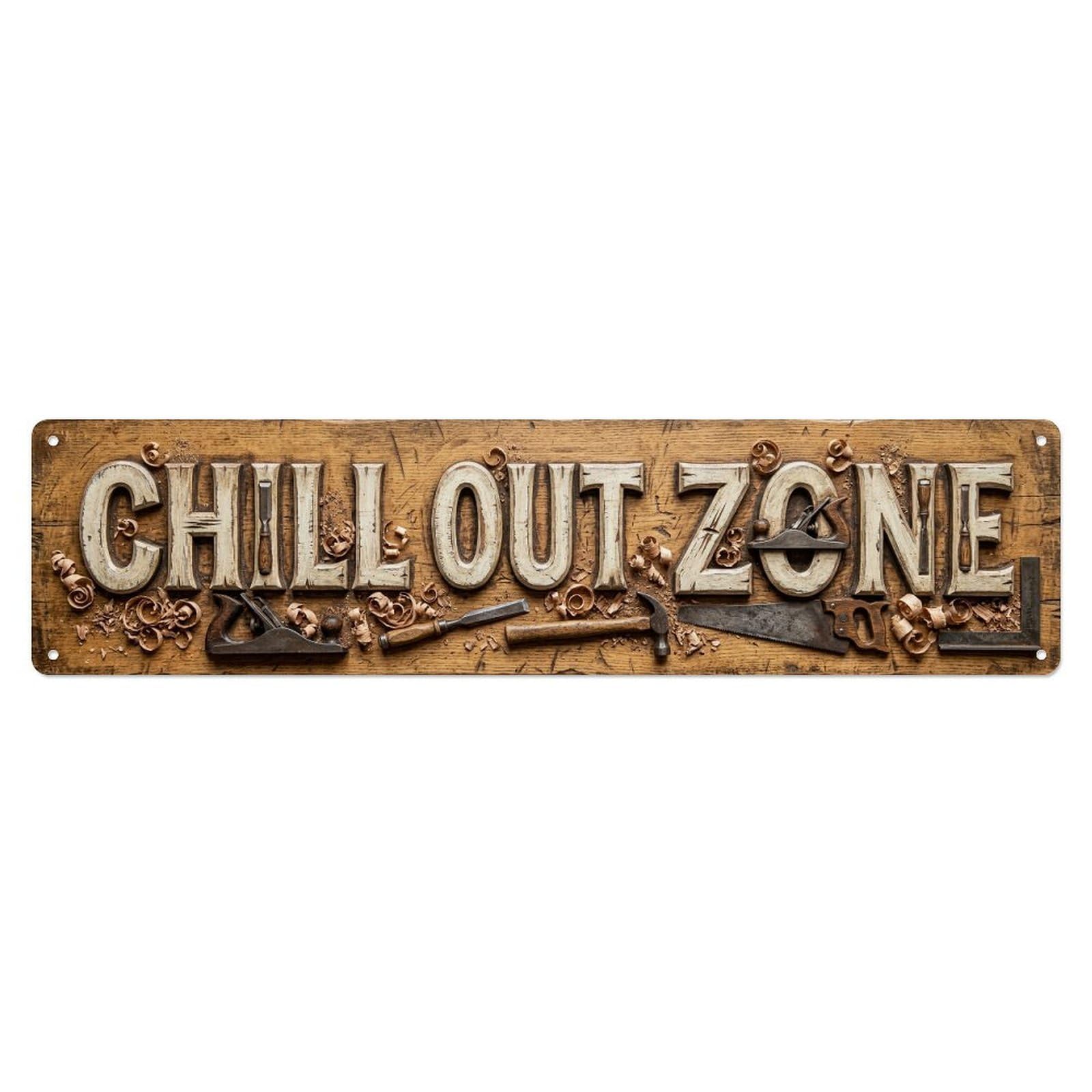 Chill Out Zone Faded Workshop 6 Metal Tin Skinny Sign Plaque Wall Decor for Cafe, Club Bar, Office, Home Garden Metal Poster 4x16Inch