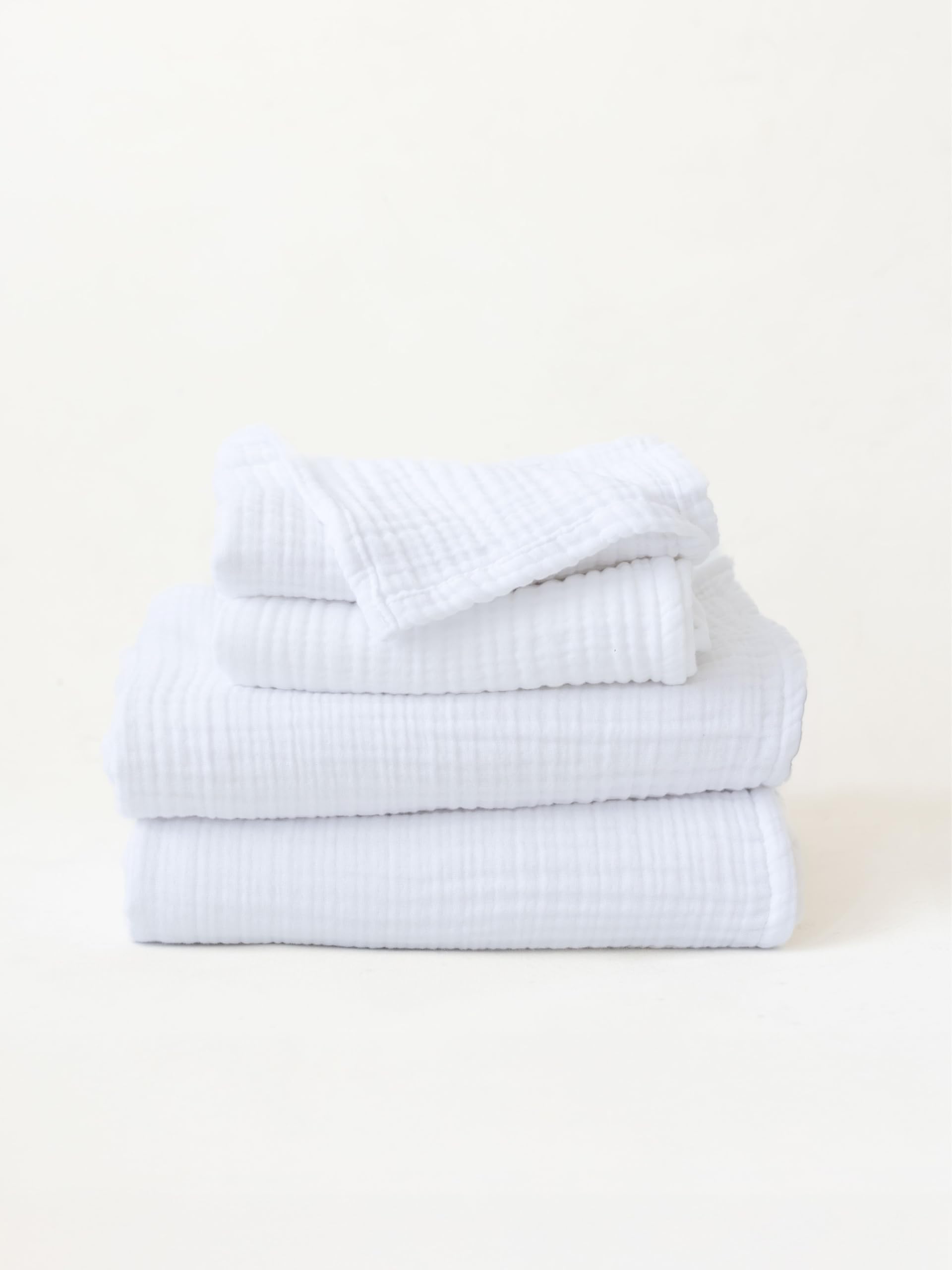 Viva Maison - 4 Pieces Muslin Towel Set for Bathroom, Luxury 100% Turkish Cotton Thin Soft Quick-Dry Lint-Free Large Size Bath Hand Towel Sets (White,