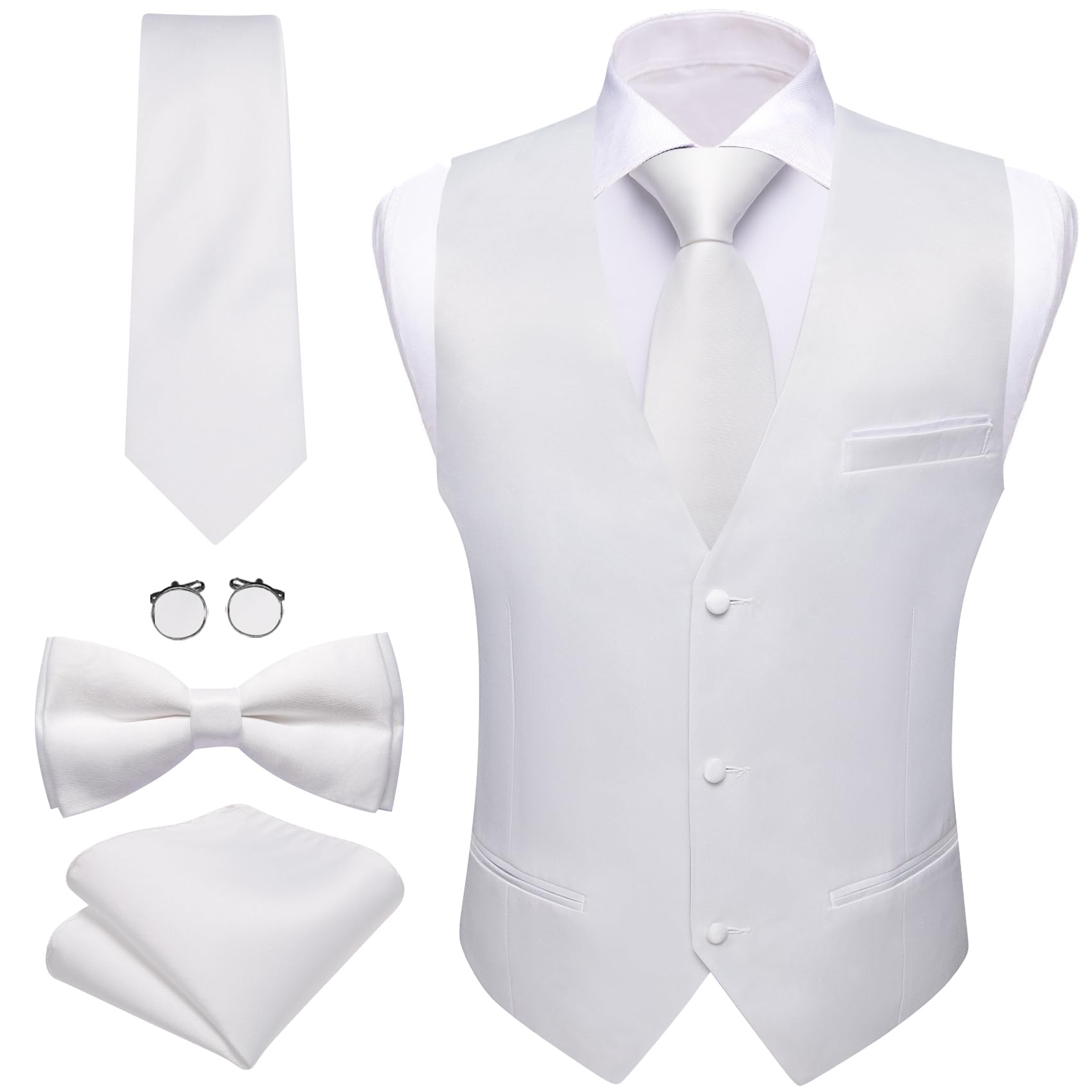 Barry.Wang Ensemble gilet d'affaires pour homme avec gilet et nœud papillon | Col en V classique coupe ajustée 5 pièces, parfait pour une fête de mariage