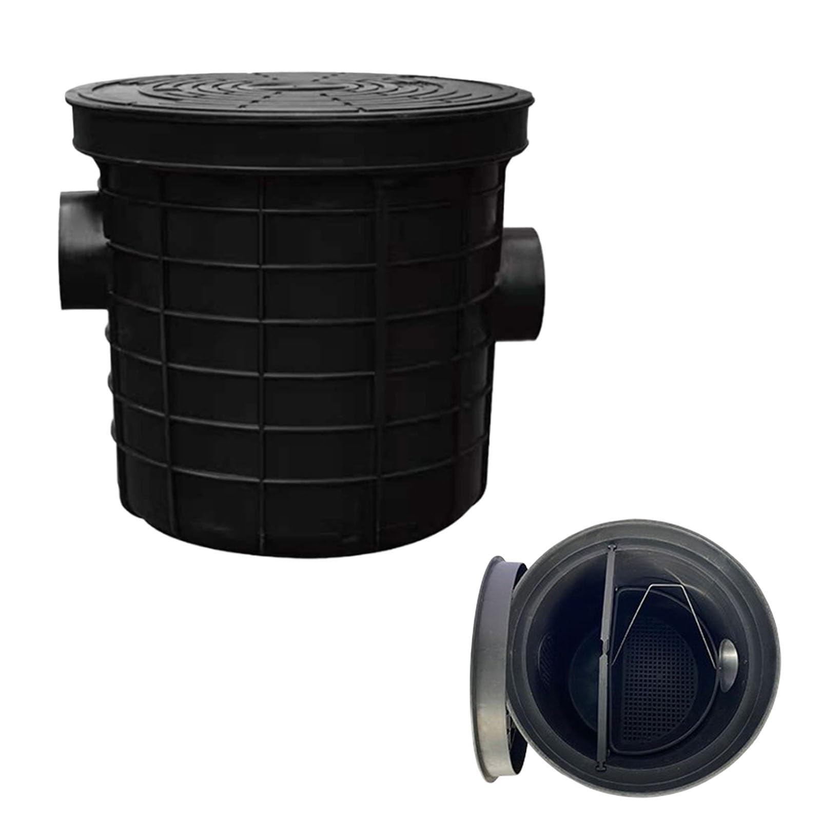 Separador de grasa comercial, de plástico reforzado, 6.6/10.56 GPM, para uso bajo fregadero en cocinas domésticas, hoteles y restaurantes. Entrada lateral. Color negro(Dia 11cm,31.5x38cm)