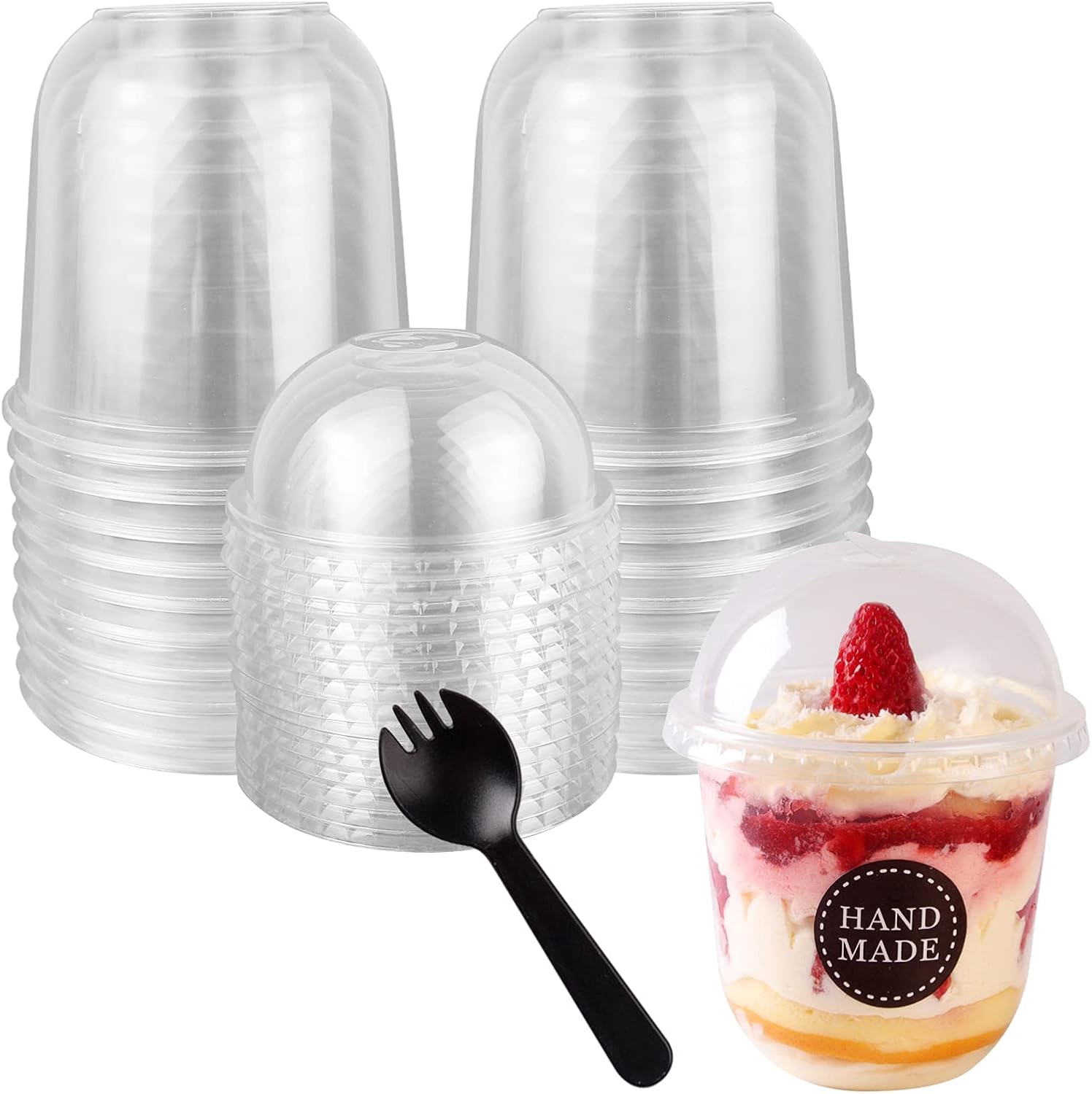Rainmae 20-Pack Disposable Clear Plastic Cups with Dome Lids, 360ml/12oz Crystal PET Dessert Cups for To Go Iced Coffee Cold Drinks, Smoothie, Bubble Boba Tea, Juice, Parfait, Frappuccino, Milkshake