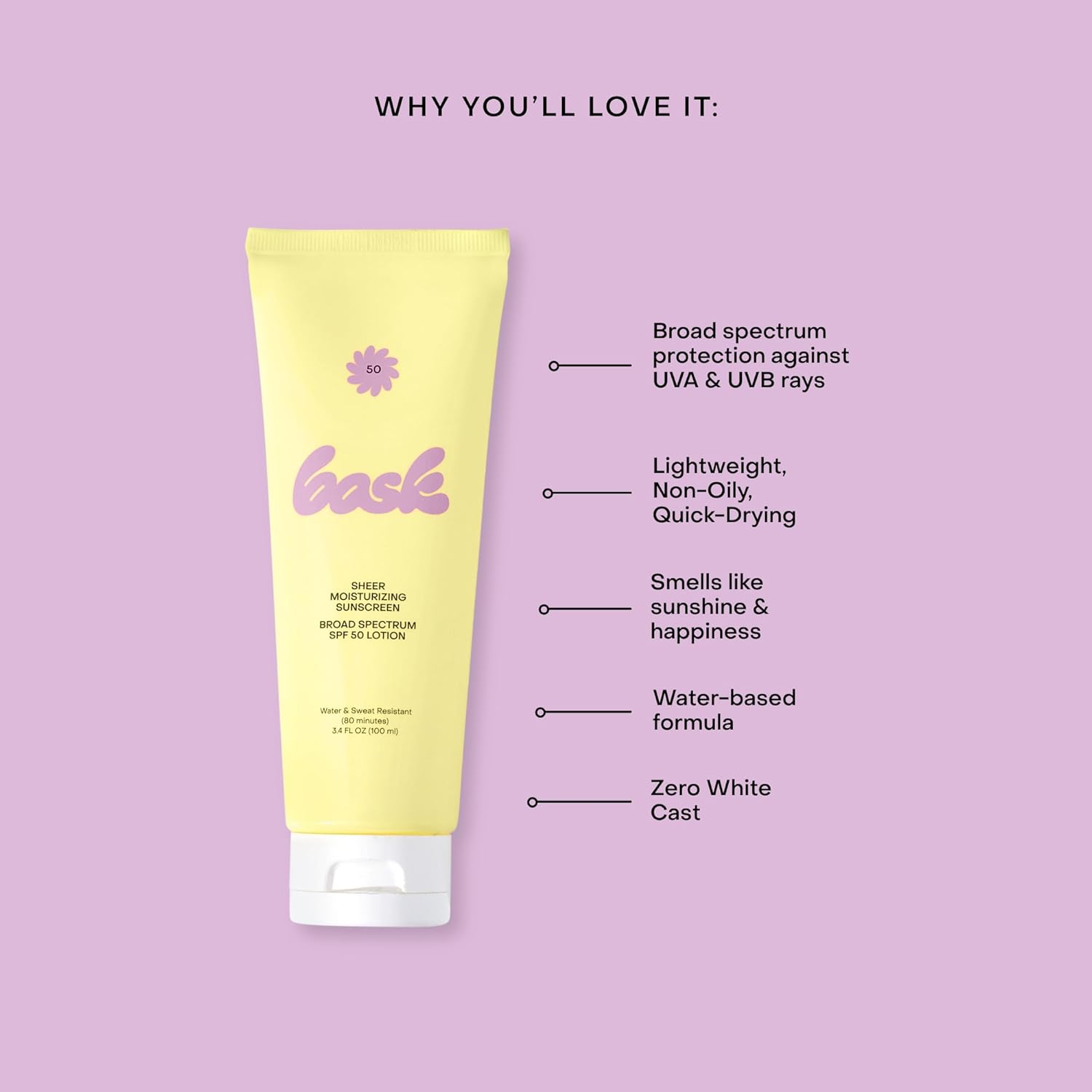 Bask Suncare SPF 50 Sheer Moisturizing Sunscreen Lotion - Broad Spectrum UVA/UVB Protection, Dermatologist Recommended, Hydrating, Lightweight & Non-Greasy, No White Cast, Travel Size, 3.4 fl oz - Image 5