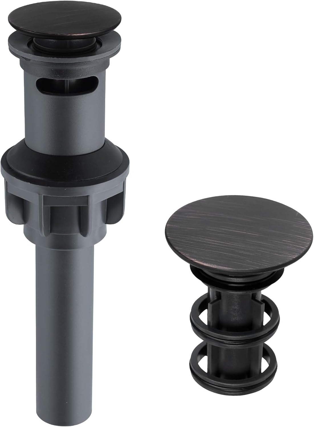 Universal Bathroom Sink Drain with Overflow, Pop Up Bathroom Sink Stopper for Vessel Sink, Push and Seal Vessel Sink Drainer Stopper, Anti-Clogging Strainer, Oil Rubbed Bronze