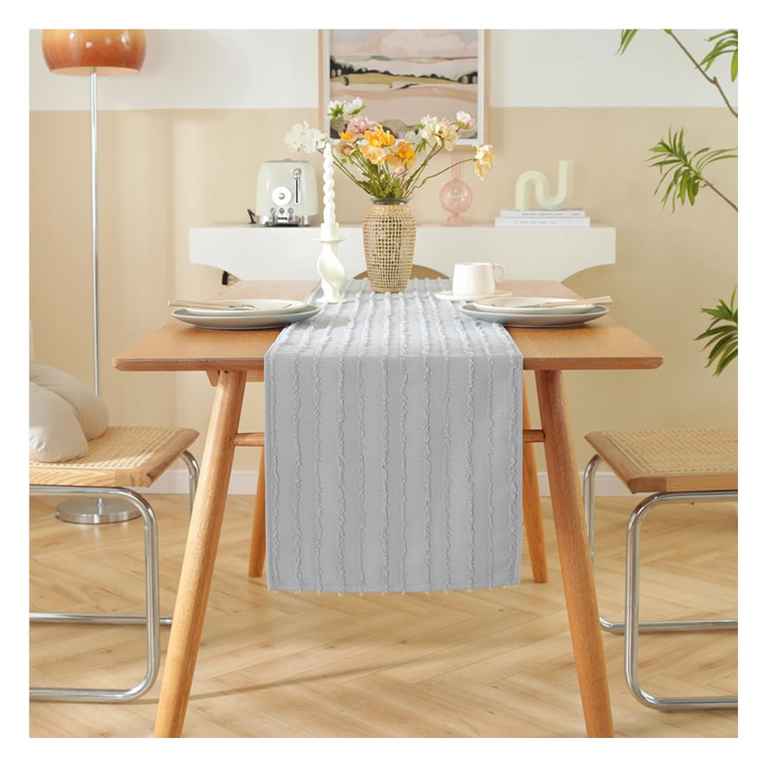NIUSABOU Kitchen Dining TableDecoration, Solid Color Table Runner Multicolor 33x(153-305) cm(Grey,33x275cm(12.9x108.2in))
