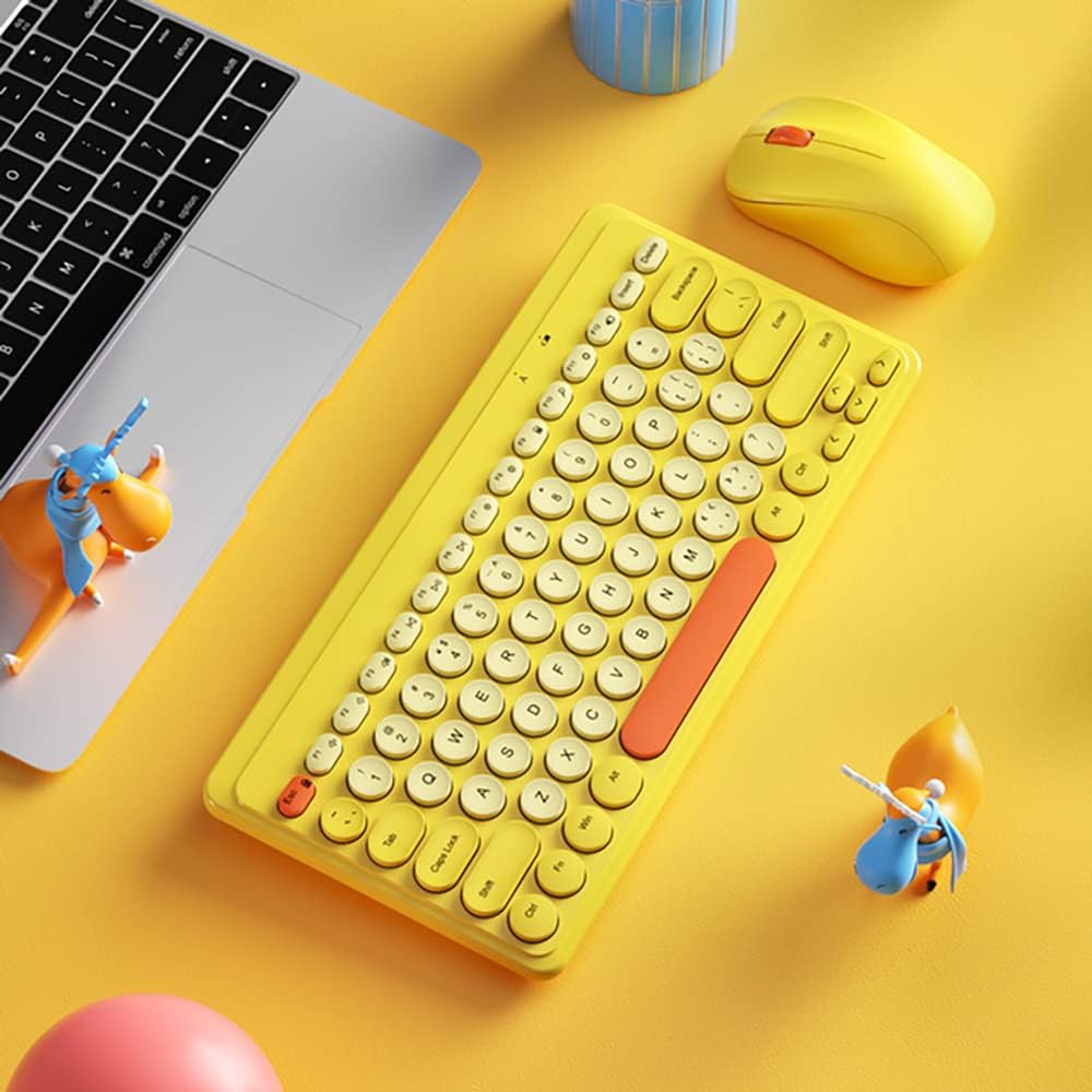 Keyboard and Mouse Combo,2.4G Wireless 79 Cute Round Keys Small Keyboards Silent and 1600 DPI Optical Mice Set (Yellow)