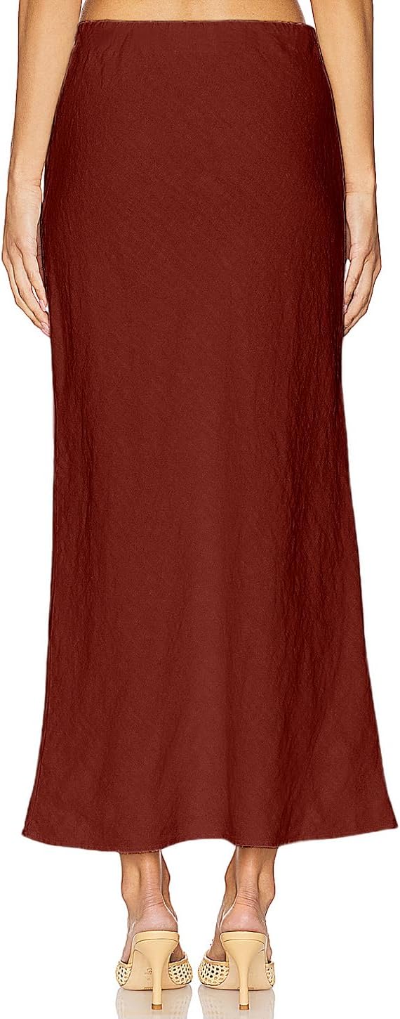 Linen Maxi Skirts with Lining Drawstring flowy Flared Long Skirts for women