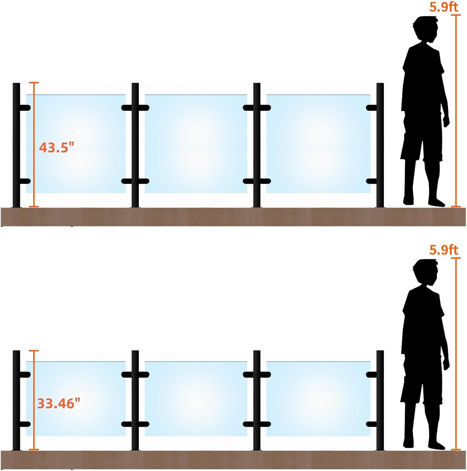 Round Glass Stair Railing Post System 33.46" Stainless Steel 304 Stair Handrail Balusters with Glass Clamp & Rubbers,Black Metal Balustrade Suitable for Stairs,Terraces,Gardens(Corner Post)