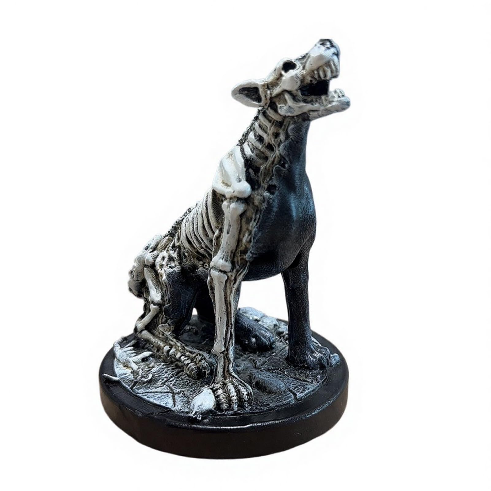 pidodou Halloween Black Dog Skull Resin Figurine Spooky Ornament for Home Car Decor Outdoor Shelf Decoration Dark Wolf Skeleton Statue Black