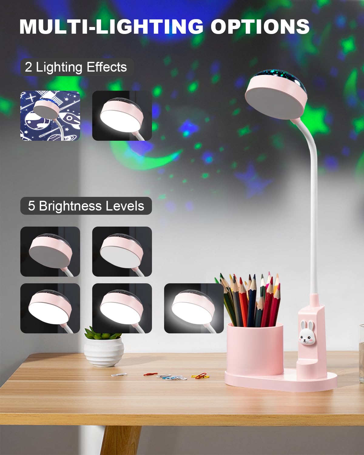 Children's Desk Lamp with Pen Holder, Cute LED Desk Table Lamp, Table Lamp, Children's Study Lamp with Projector - Image 3