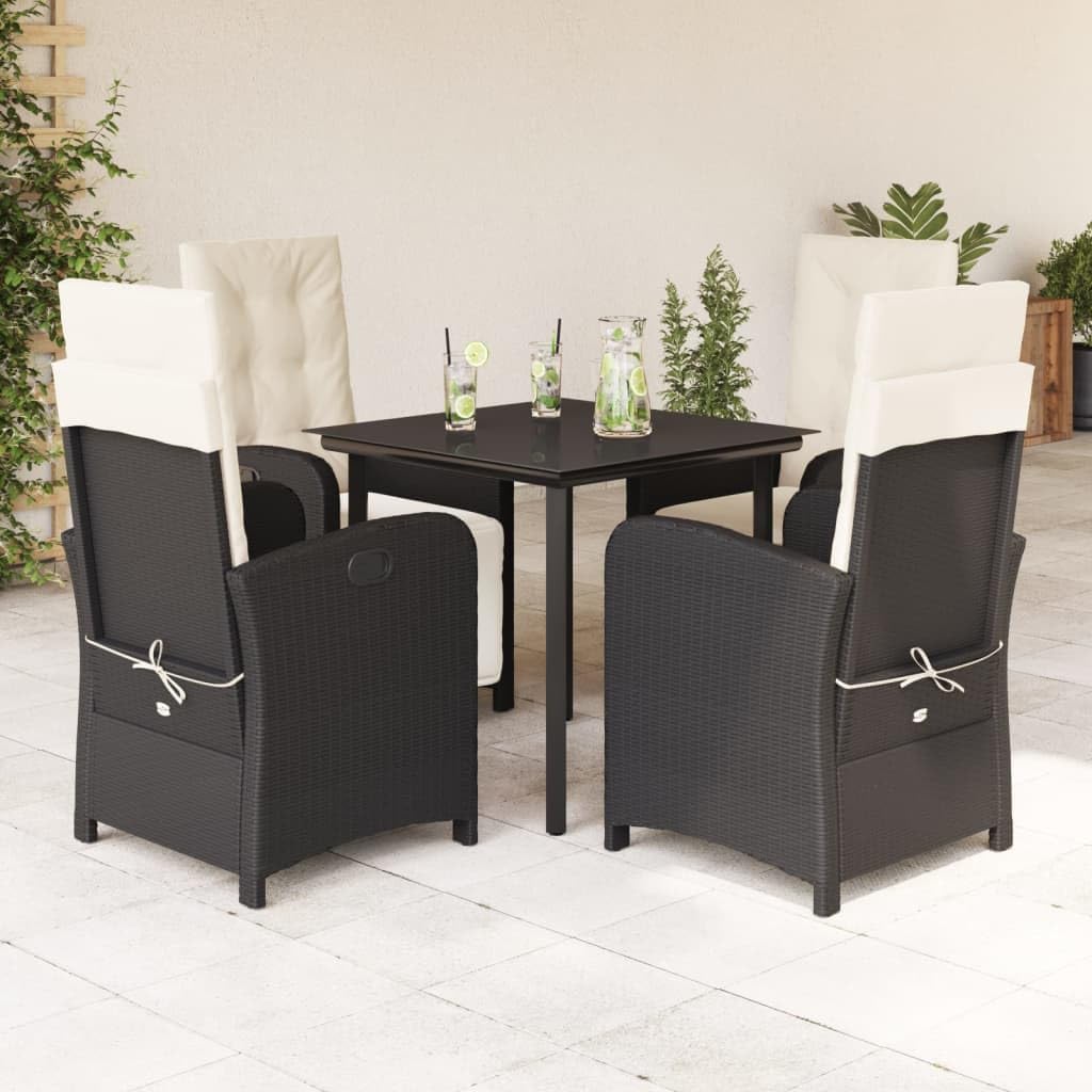 vidaXL Patio Dining Set with Cushions 5 Piece, Garden Table and Chair, Outdoor Dining Set for Balcony Backyard, Patio Furniture, Black Poly Rattan