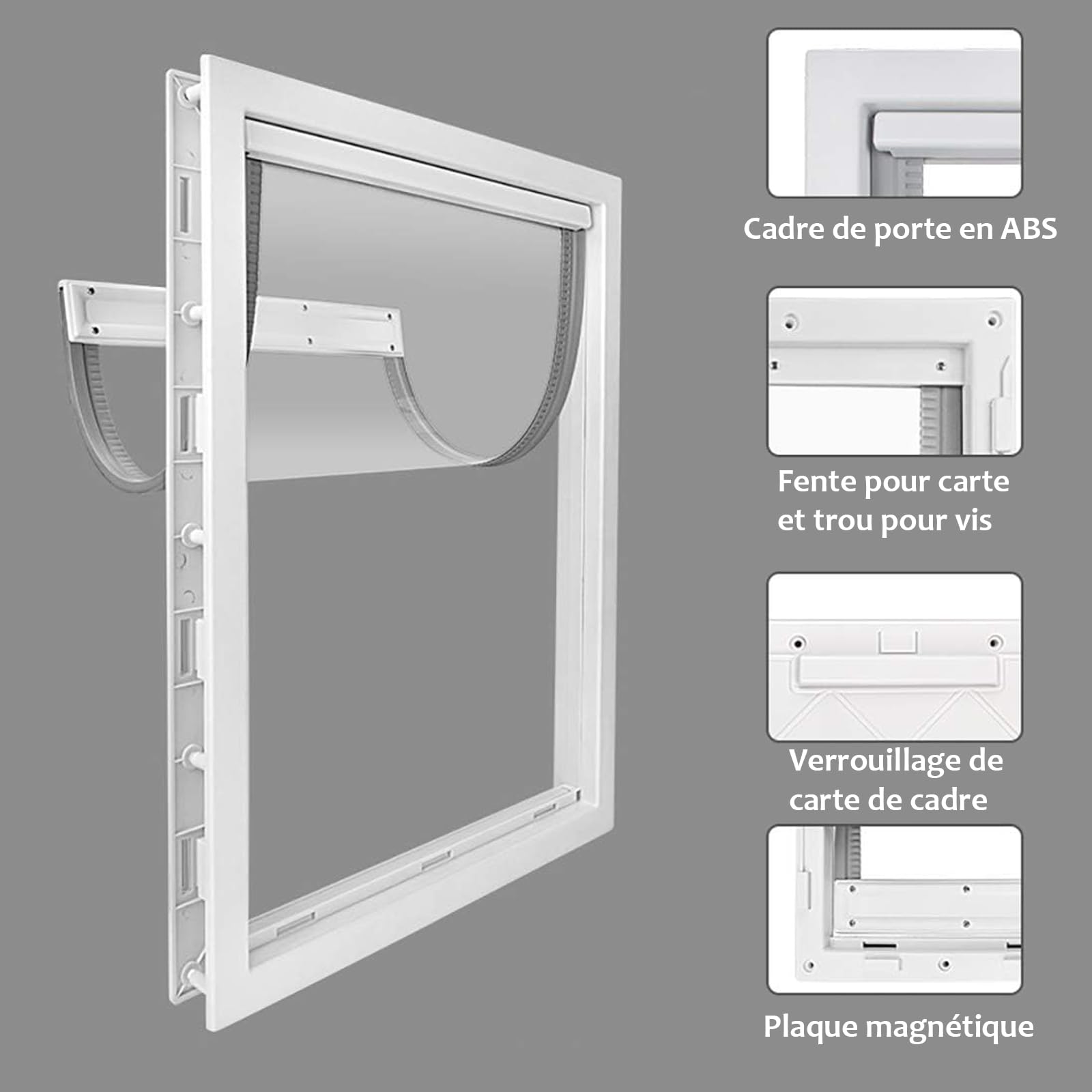 CEESC Grand Chatiere pour Chien avec Rabat Magnétique Transparent Doux et Panneau de Fermeture à Pression, Chatière en Plastique PVC de Qualité Supérieure pour Grands Chiens (XL, Blanc)