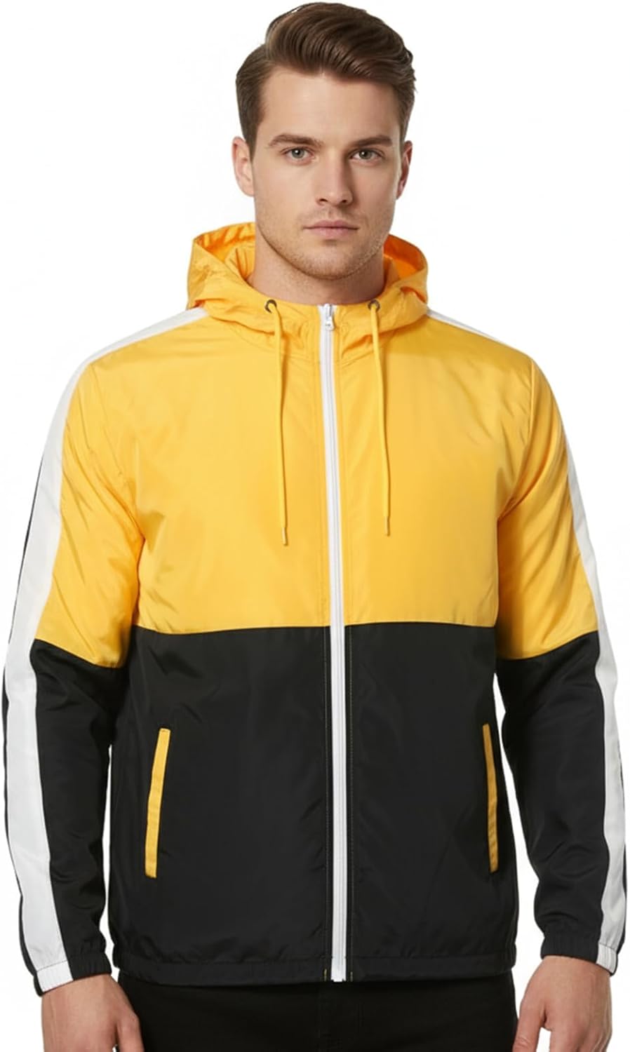 Men's Lightweight Windbreaker Jacket Water Resistant Hooded Rain Coat for Hiking Retro 90s Style