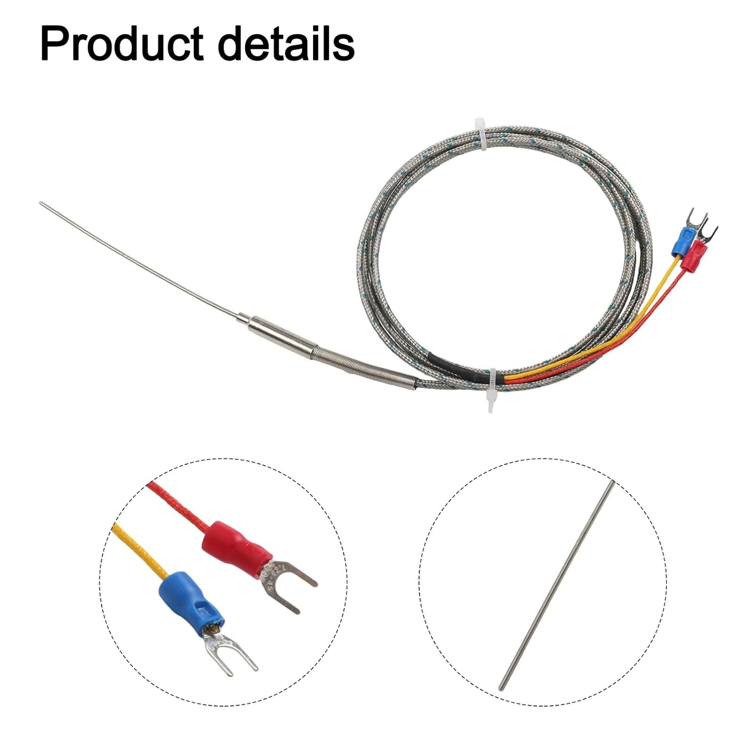 90mmx1.5mm J Type Braide Wire Earth Thermocouple Probe Temperature Sensor for Temperature Controller 2m Cable