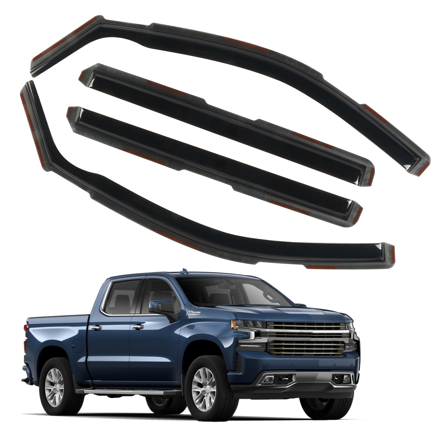 in channel window rain guards for 2019-2024 chevy silverado 1500 crew cab/gmc sierra 1500 crew cab, durable window vent visors, wind deflectors 2020 2021 2022 2023