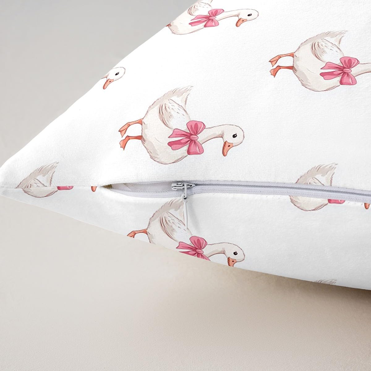 Manfei Cute Duck Pillow Covers,Pink White Bowknot Animal Cushion Covers 22"x22"Farm Duck Lovely Pet Square Cushion Cases Set for Bedroom Office,Cartoon Themed Boys Girls Pillowcases for Kids Adults image 5