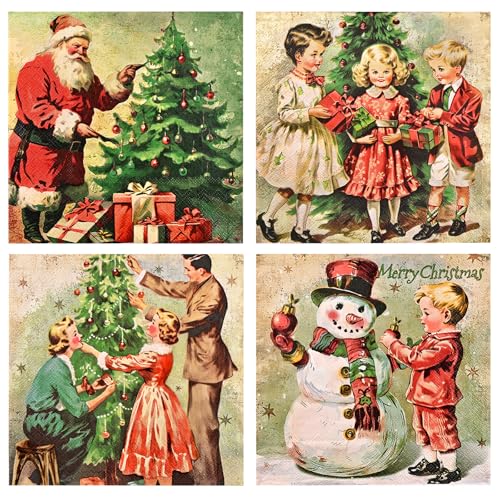 Homlouue �N���X�}�X�y�[�p�[�i�v�L�� �g���̂� 3�w�N���X�}�X�J�N�e���i�v�L�� �N���X�}�X�c���[ �T���^�Ⴞ��� ���G �|�[�g���[�g �r���e�[�W�X�^�C�� �����i�v�L�� �z���f�[�p�[�e�B�[�i�v�L�� 6.5 x 6.5�C���` 80��