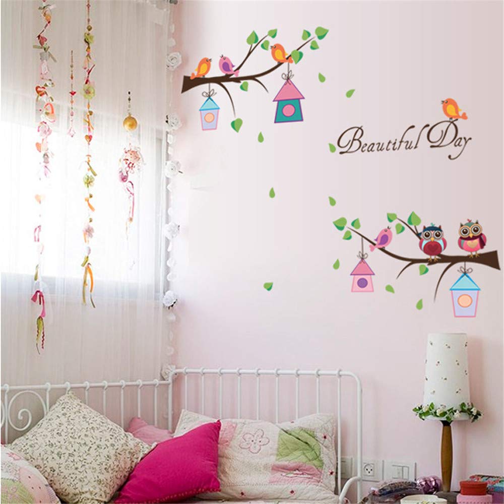 1 PACK,Cartone Animato Fai Da Te Animale Albero Gufo Adesivi Murali Uccelli Rami Vinile Per Bambini Decorazioni Per La Casa Murale Adesivi Decalcomania Smontabile Sul Muro