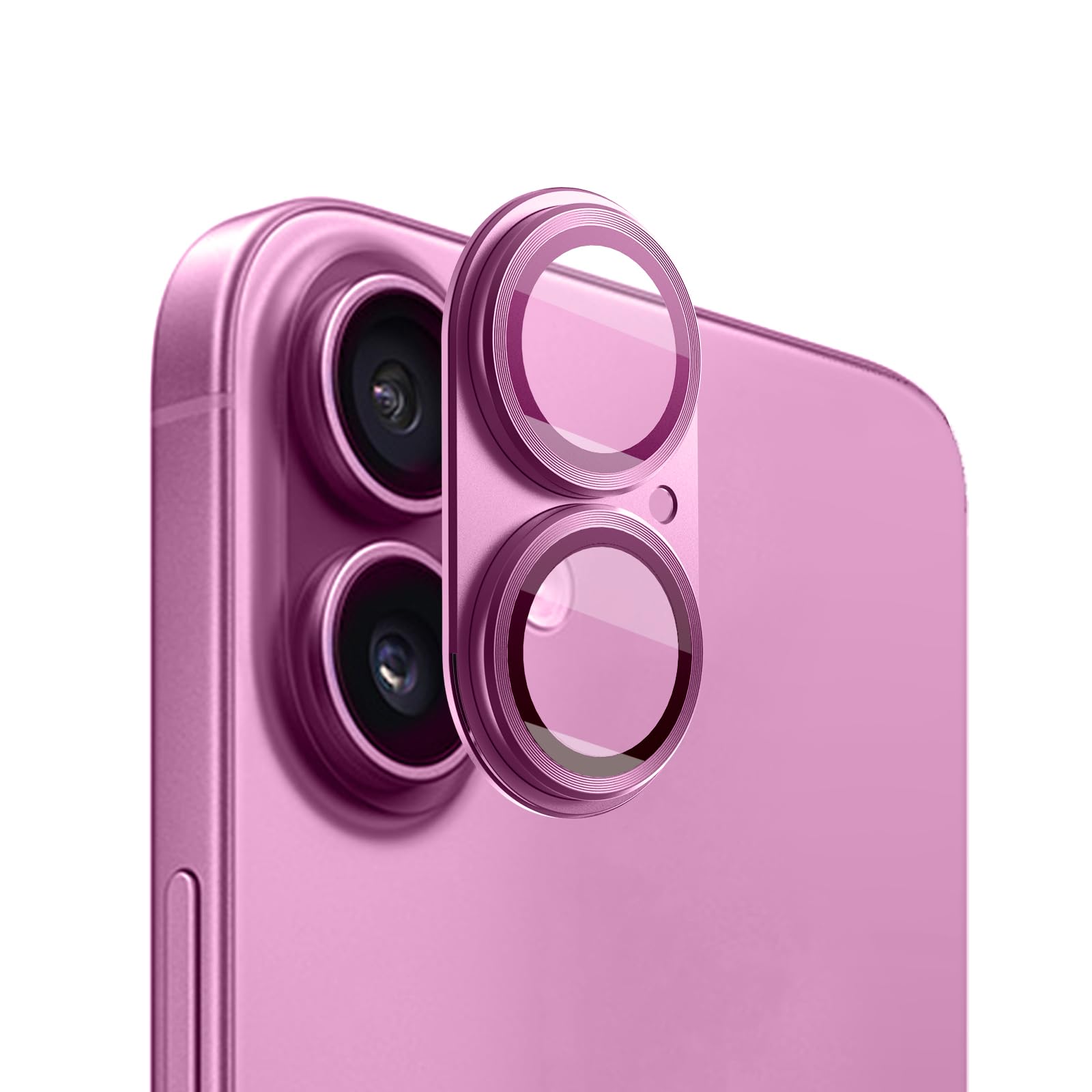 Kamera-Objektivschutz für iPhone 16/iPhone 16 Plus, Ultra-HD, 9H, gehärtetes Glas, Kamera-Abdeckung, Metallring, hüllenfreundlich, kratzfest, einfach zu installieren, Rosa