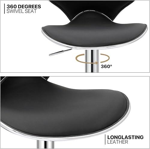 Miniatura 7 de MoNiBloom Juego de 2 taburetes de bar, modernos de piel sintética negra, altura de mostrador, respaldo y reposapiés para bar, cocina, comedor, sala