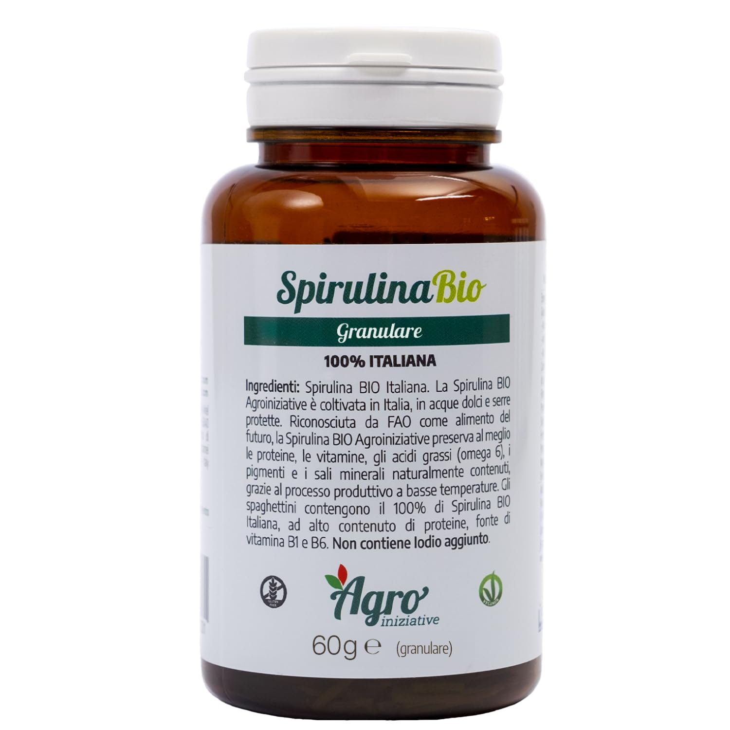 AGROINIZIATIVE - Spirulina Biologica Granulare Naturale Made in Italy, Superfood Ricco di Proteine Ferro e Vitamine, Integratore Vegano Energia, Detox e Benessere