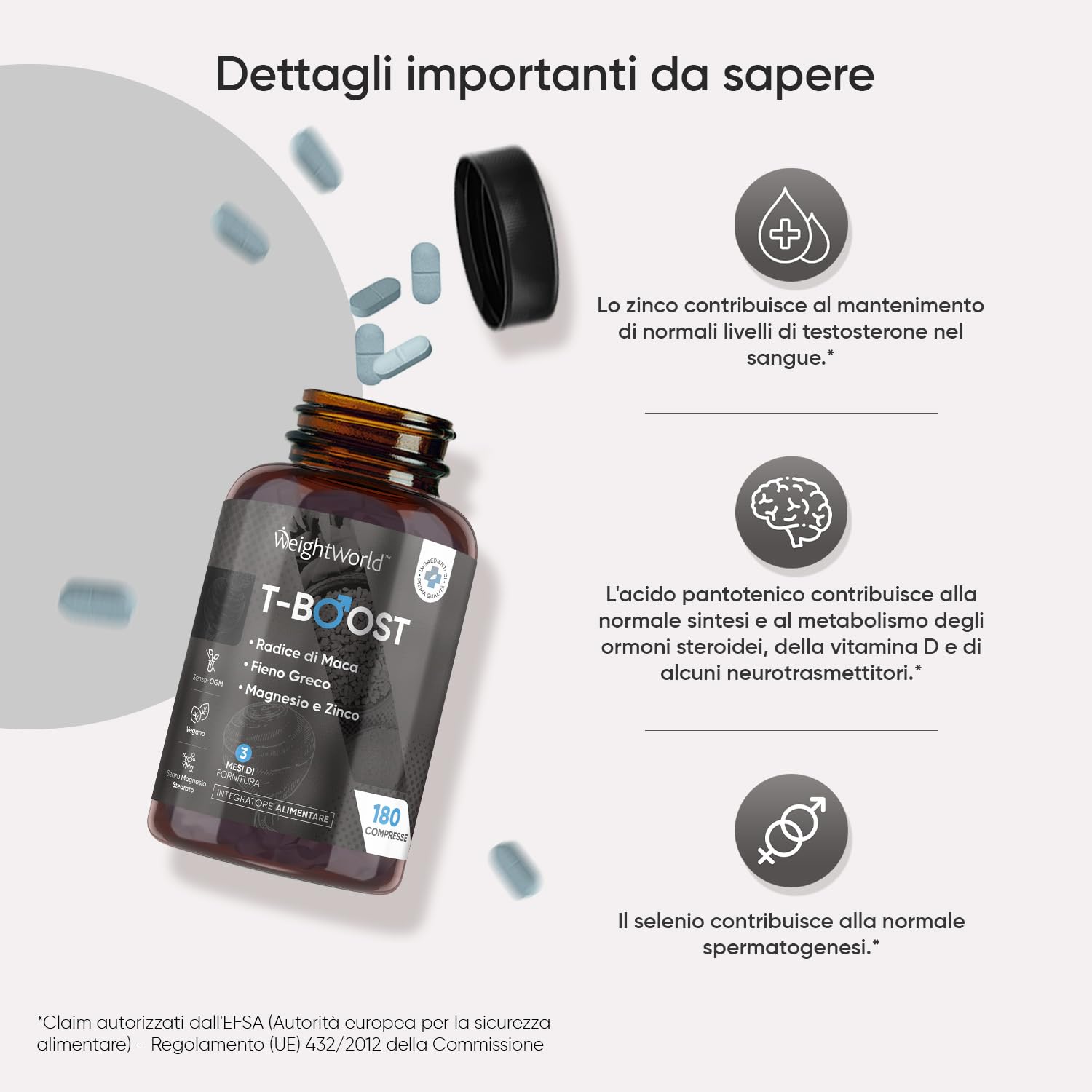 T Boost Complex Vegano, 180 Compresse, 3 Mesi, Integratore Maca Uomo, Zinco, Selenio, Vitamina B5, Magnesio, Lo Zinco Contribuisce al Mantenimento di Normali Livelli di Testosterone nel Sangue (EFSA)