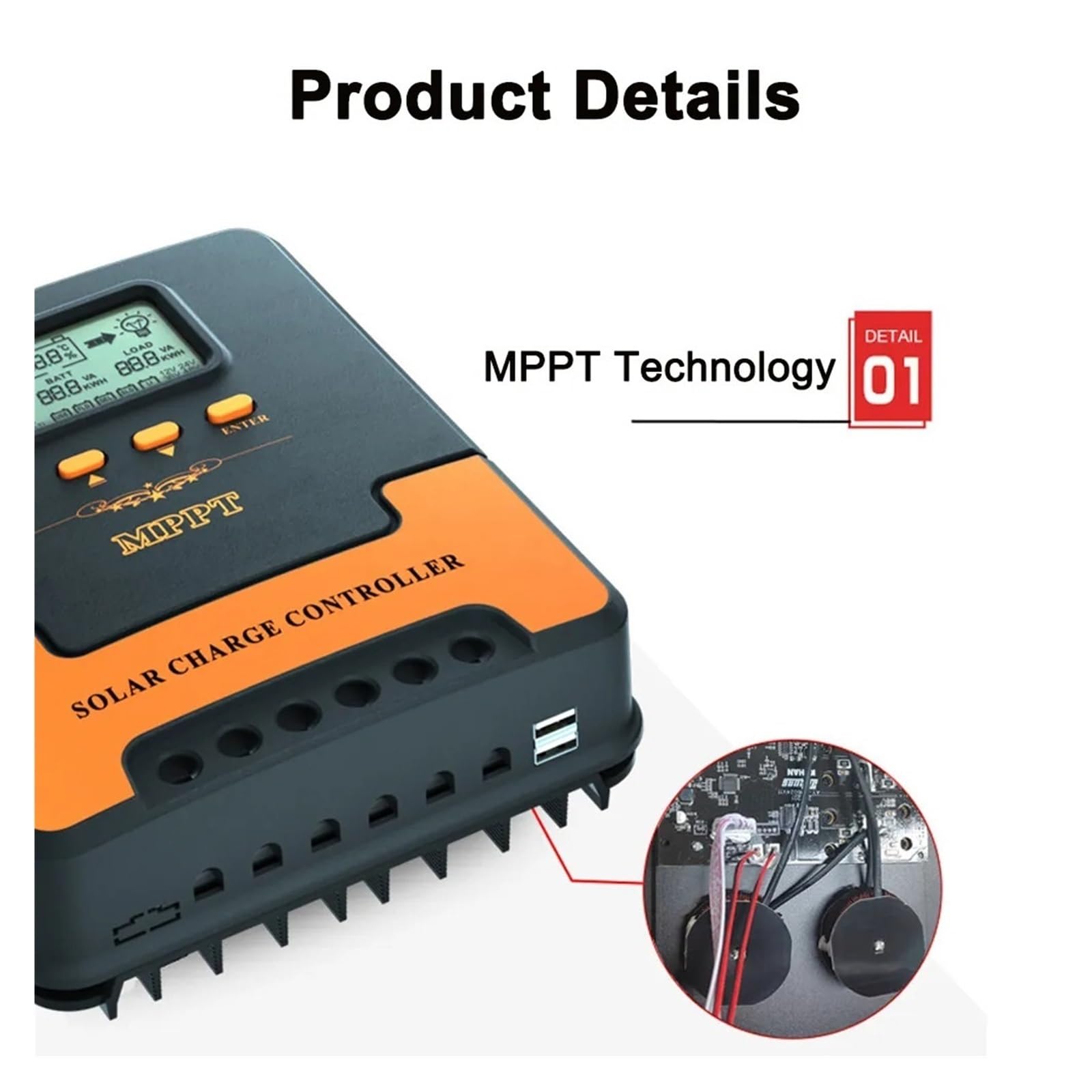 Regolatore di carica solare, Regolatore di carica solare automatico MPPT 12V 24V 10A/20A/30A/40A/50A/60A fotovoltaico intelligente(10A)