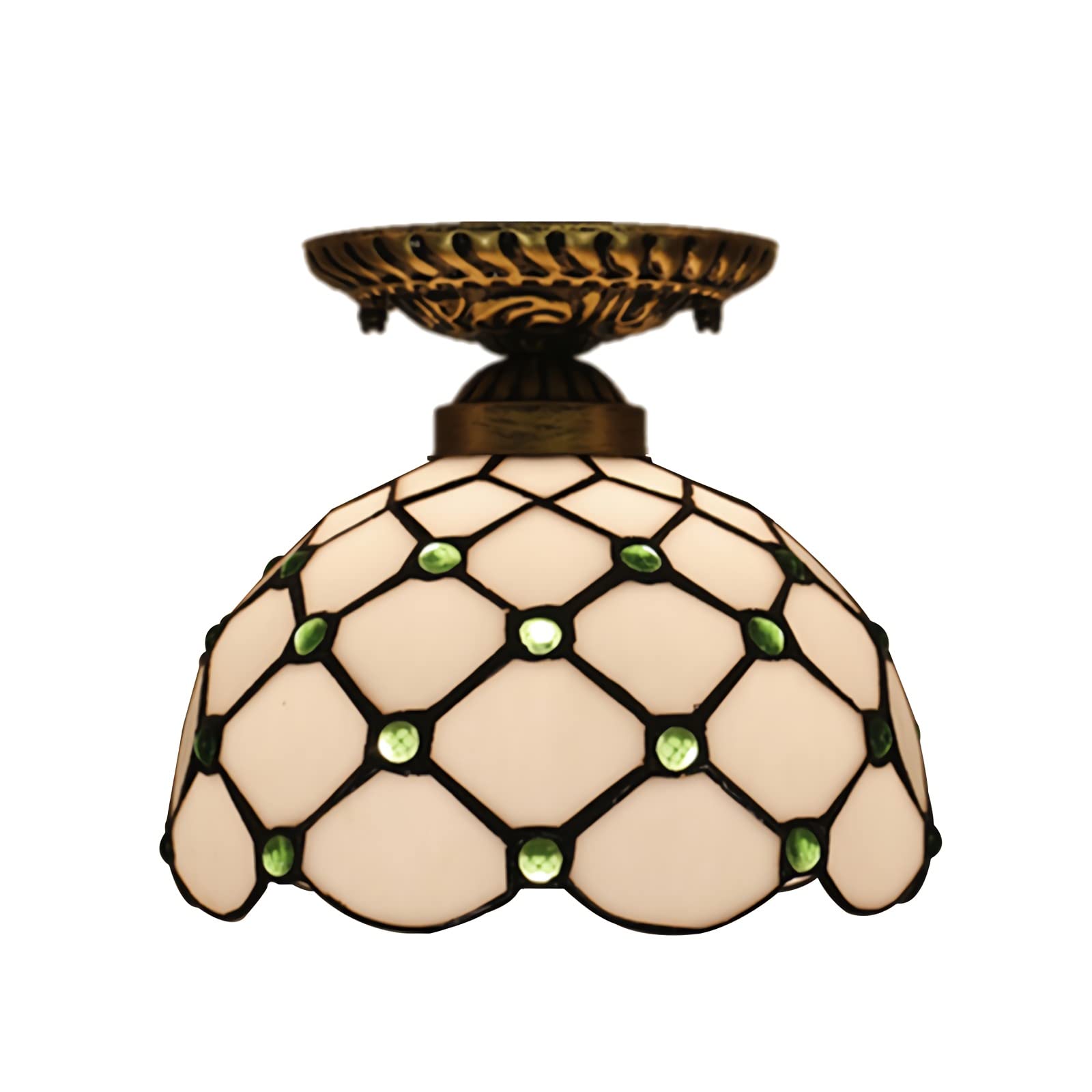 Lustre vintage salon vert A++ compact pour petits plafonds 20x20 cm