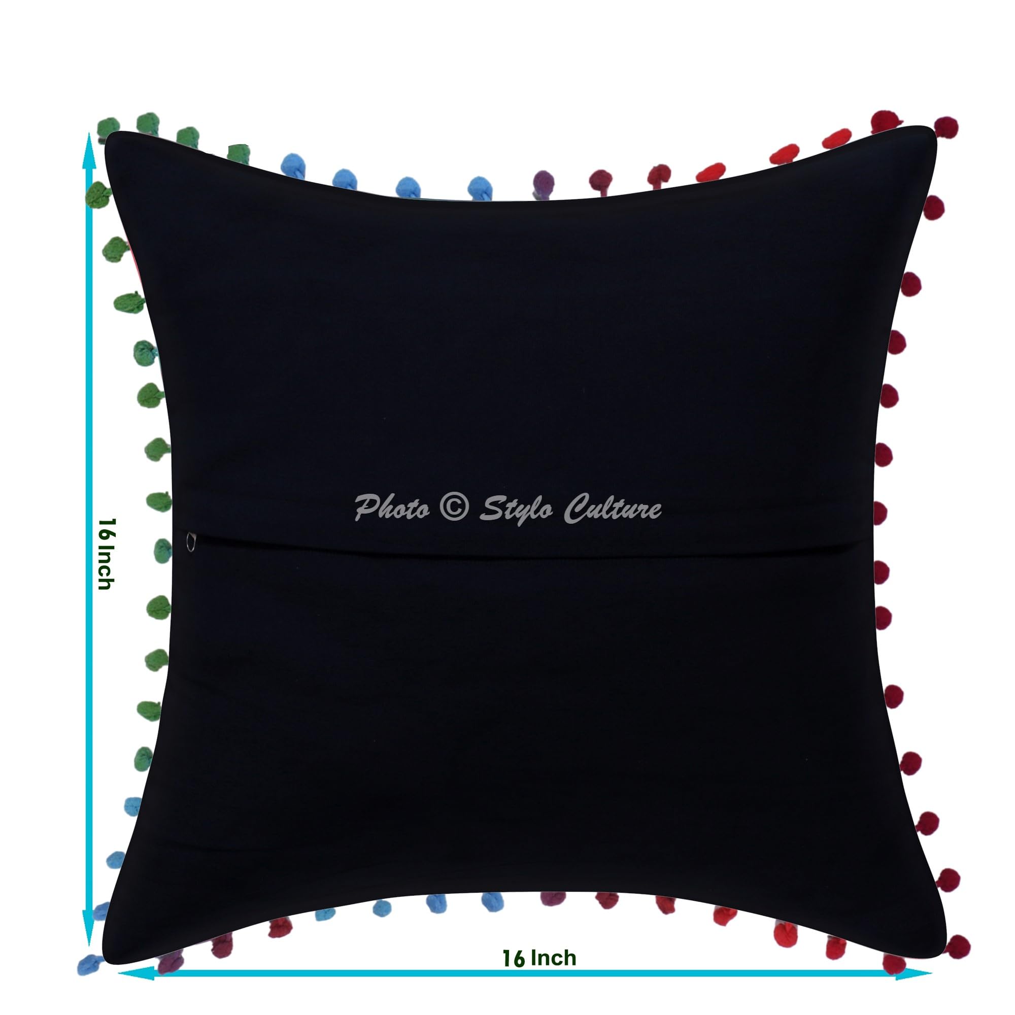 Ethnisch Dekorativ Baumwolle Sofa Kissenbezüge 40x40 cm Schwarz Dekokissen Suzani Bestickte Pom Pom Spitze Wohnzimmer Couch Kissenhullen Blumen Quadrat Kissen Bezüge - 4 STK.