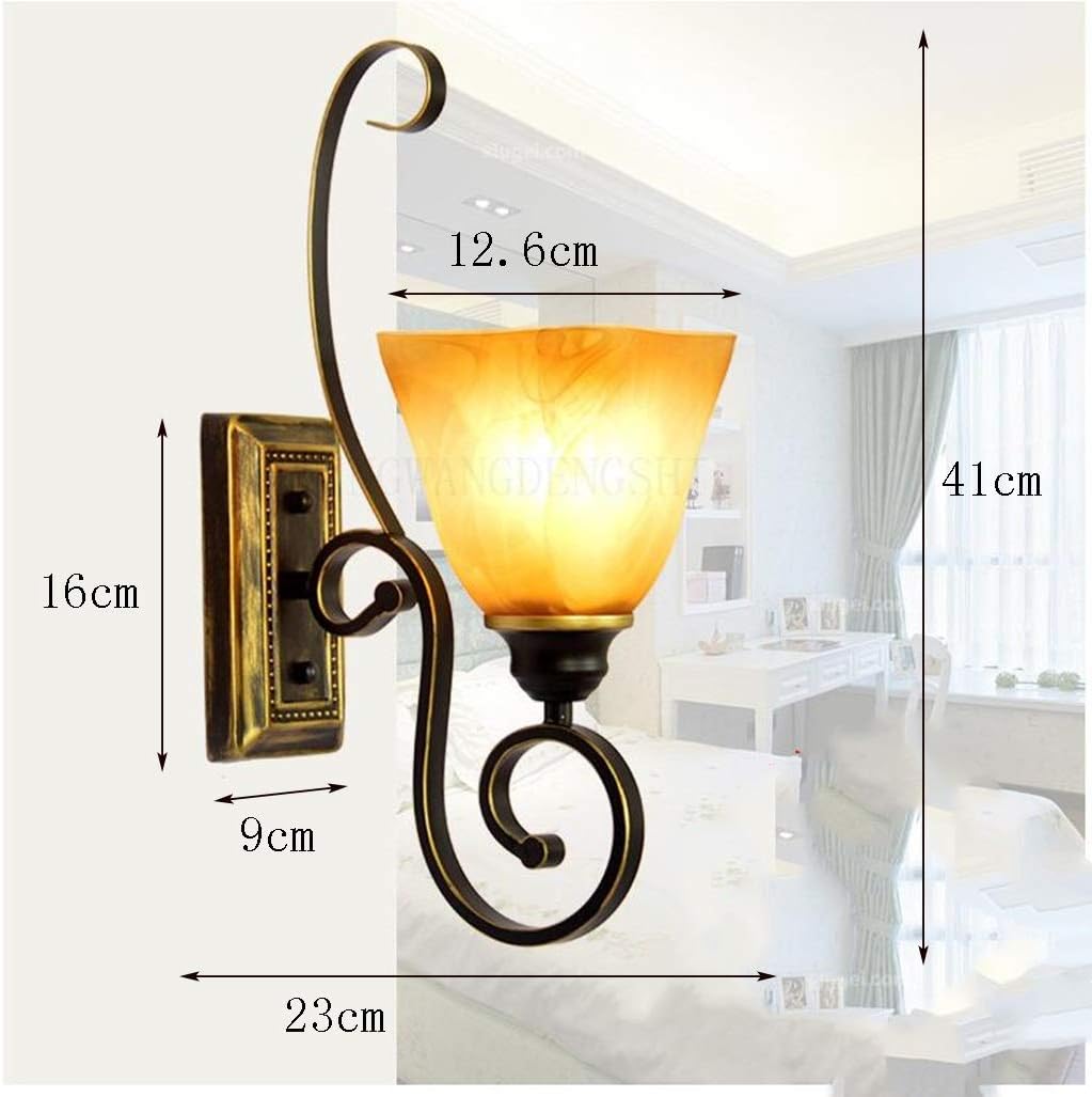 Pull Chain Wall Lamp Sconce E27,Metal Retro Glass Shade Pull Chain Light Fixtures (Color : Bronze)