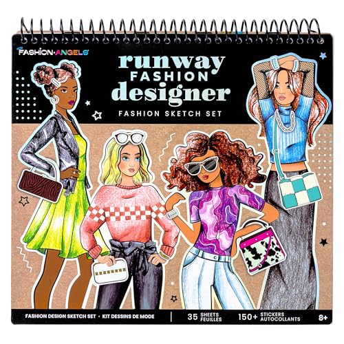 Image of Fashion Angels Fashion Runway Design Portfolio Book | Includes 35 Sketch Sheets with 4 Stencil Pages & 150+ Stickers, Ideal for Kids Ages 8+