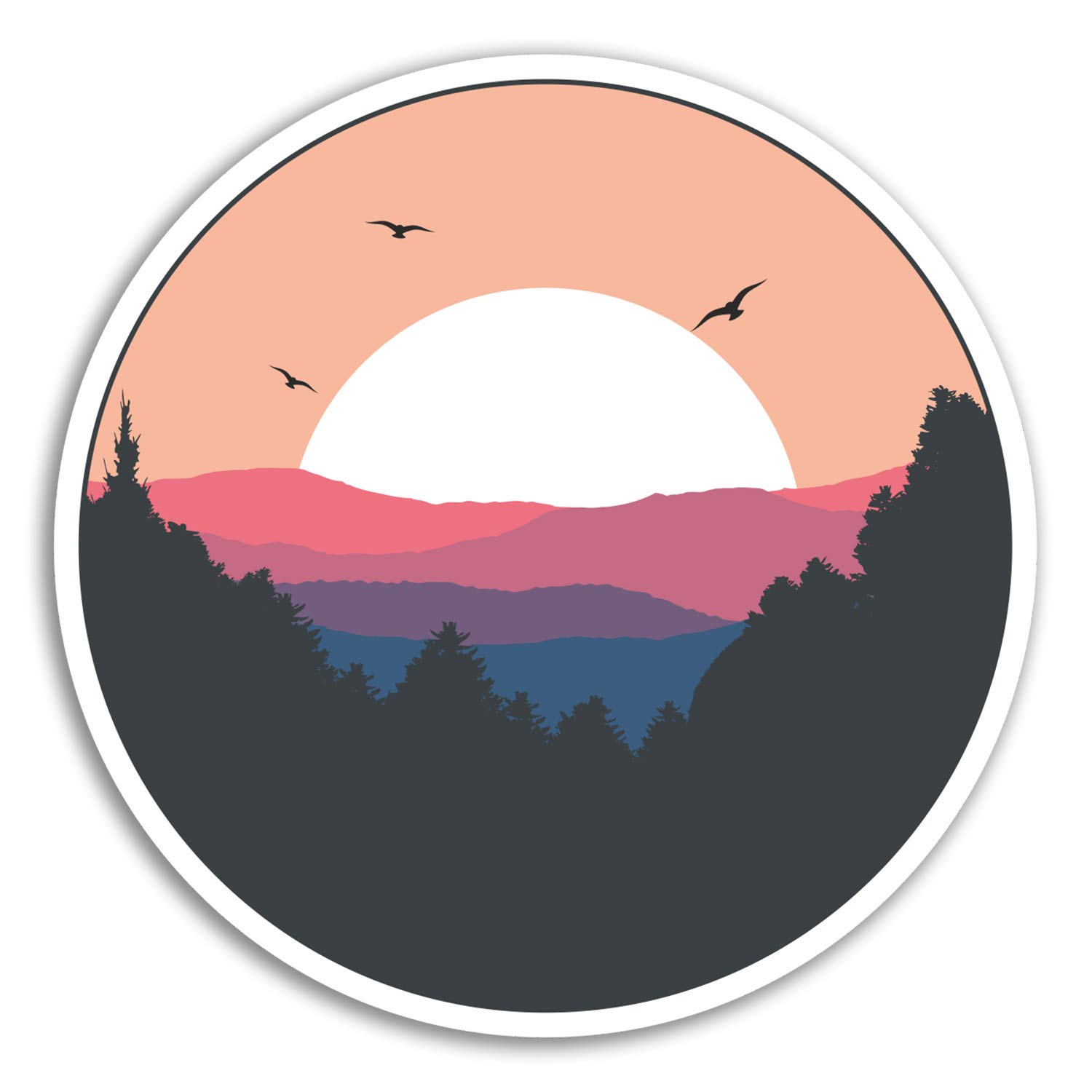 2 x 10cm Pink Sunrise Sunset Vinyl Stickers - Sun Forest Sticker Laptop #18507 (10cm Tall)