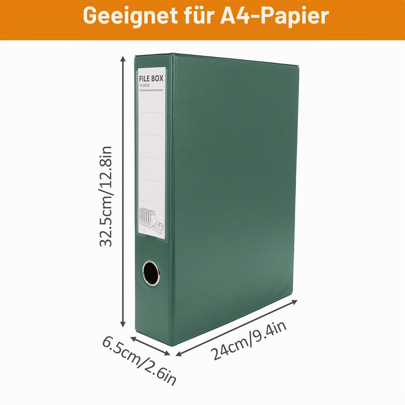 DONGLI A4 Archivbox(Grün,6 Stück) mit 6.5 cm Breit Rücken | Sammelboxe Büroordner mit Metalklemme für Office