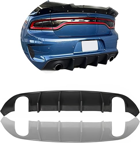 Miniatura 7 de Difusor de parachoques trasero compatible con Dodge Charger SRT 2015-2022, cenefa divisora de cuerpo trasero para punta de escape redonda, color