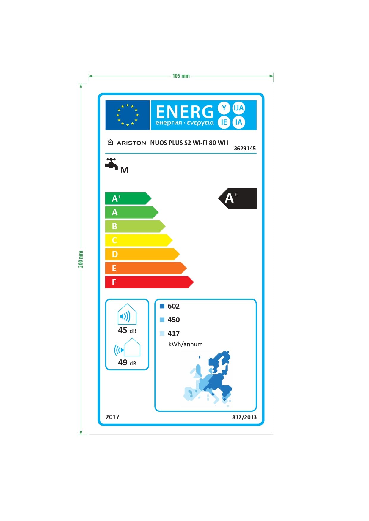 Ariston NUOS PLUS S2 WIFI 80L, Chauffe-Eau Thermodynamique Mural R290, 80% d'Économie d'Energie, Compatible Photovoltaïque, Silencieux 45 dB(A), COP 2.77, Conçu pour être installé en France