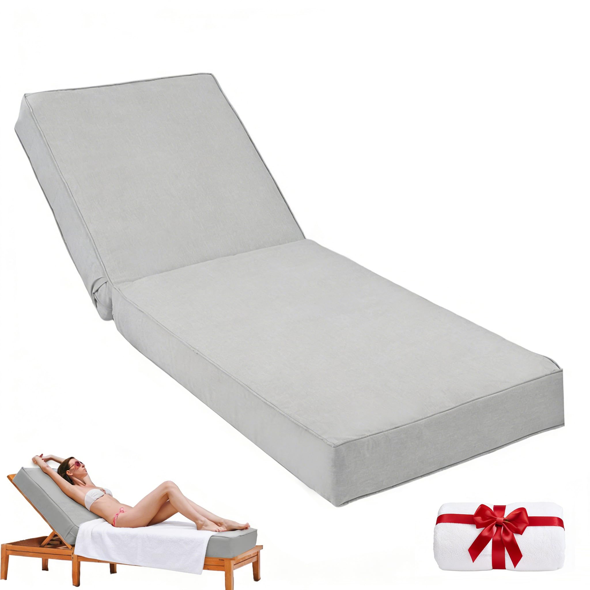 UFavo Home Outdoor Chaise Lounge Cushion 80"x26"x6", Waterproof 6" Extra Thickness Lounge Cushion with Removable Cover, Patio Lounge Chair Cushions