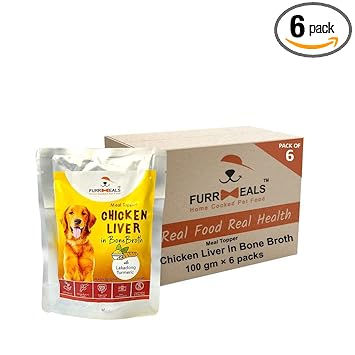 FurrMeals Meal Topper for Dogs | Chicken Liver in Bone Broth with Lakadong Turmeric | Wet Dog Food - Pack of 6 x 100gm