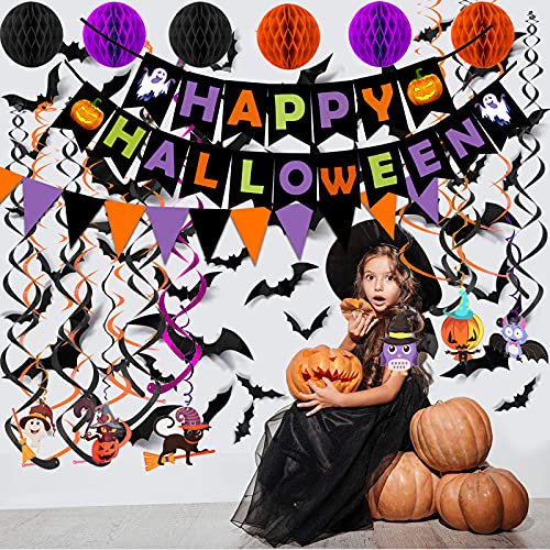 Happy Halloween Banner Paper Triangle Flag Bunting Circle Confetti Dots Hanging Garland Honeycomb Ball Swirl Streamers For Halloween Party Decorations #TOP6