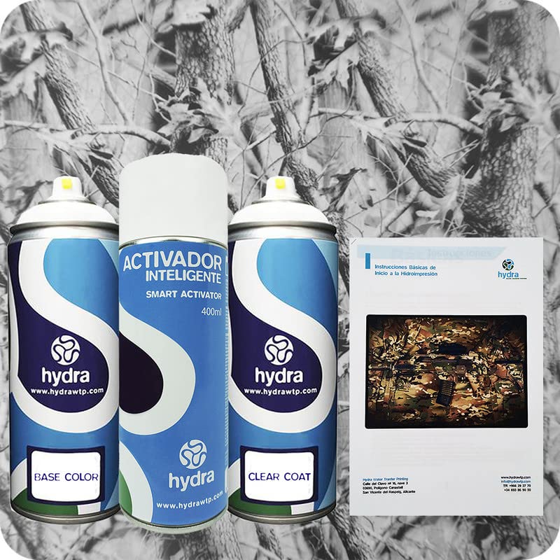 STARTER Kit Hidroimpresion: 1 Activador 400 ml + 1 barniz y color de fondo adecuados de 400 ml + 1 Manual + 1 Lámina hidroimpresión camuflaje. Ancho: 50cm. Largo: 100cm (HCA-151)