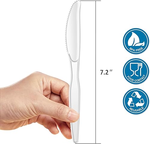 Miniatura 2 de POSATE Cuchillos de plástico blanco, pesados, 100 unidades