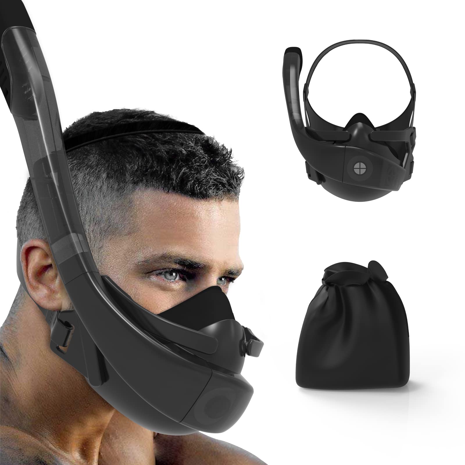 HOMFAN Half Face Snorkel Mask with O₂Tech Advanced Breathing System and Latest Dry Top System - Freely Match Nearsighted Swim Goggles - Natural & Safe Snorkeling Experience - No Fog