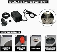 Vista 55 de 2.5" Long Single Outlet On/Off (Black) Air Switch Garbage Disposal Push Button with Cord, Kitchen Sink Top Switch, Garbage Disposal Kit for Waste