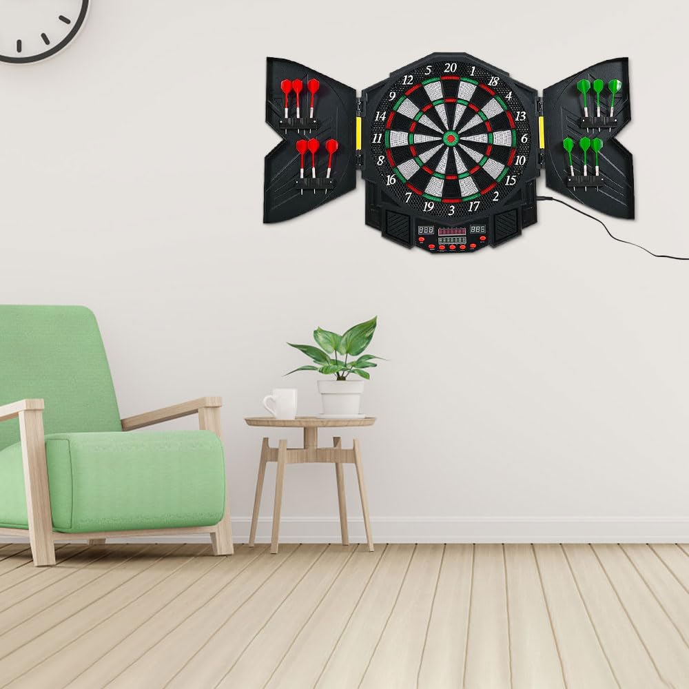 Jeu de Fléchettes Électronique avec Cible, 12 Fléchettes, 96 x 54,6 cm, Écran LCD, Noir