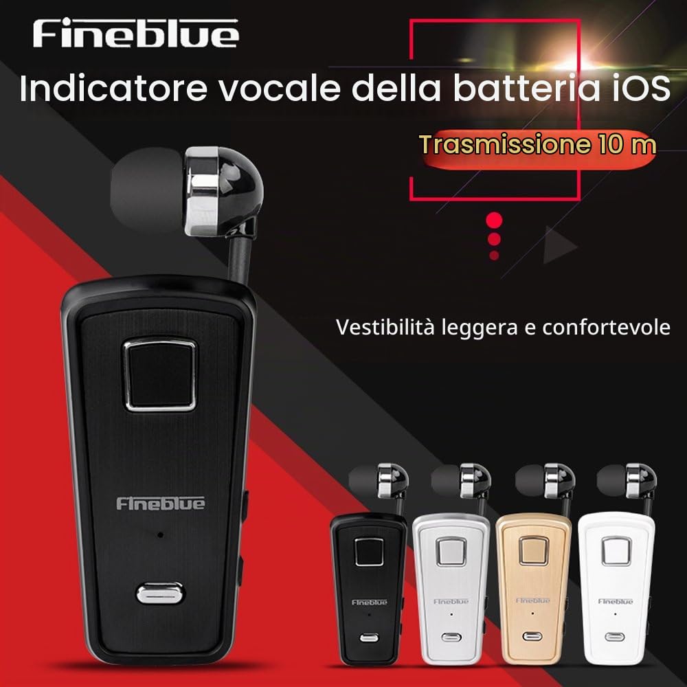 docooler Fineblue F980 Auricolare Retrattile Bluetooth 4.0 Cuffie Cavo Cuffie Stereo Musica Avviso Vibrazione Vivavoce con Microfono Connessione Multi-Punto